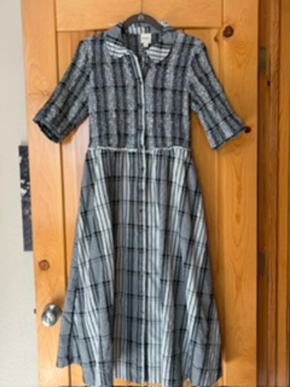 Maeve Anthropologie Black and White Plaid Midi Dress
